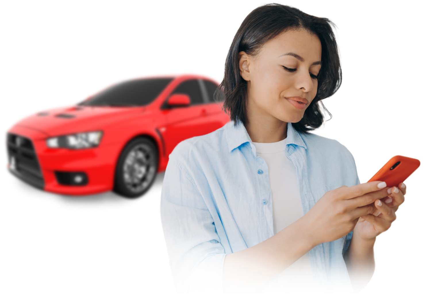 Woman On Smartphone with Car